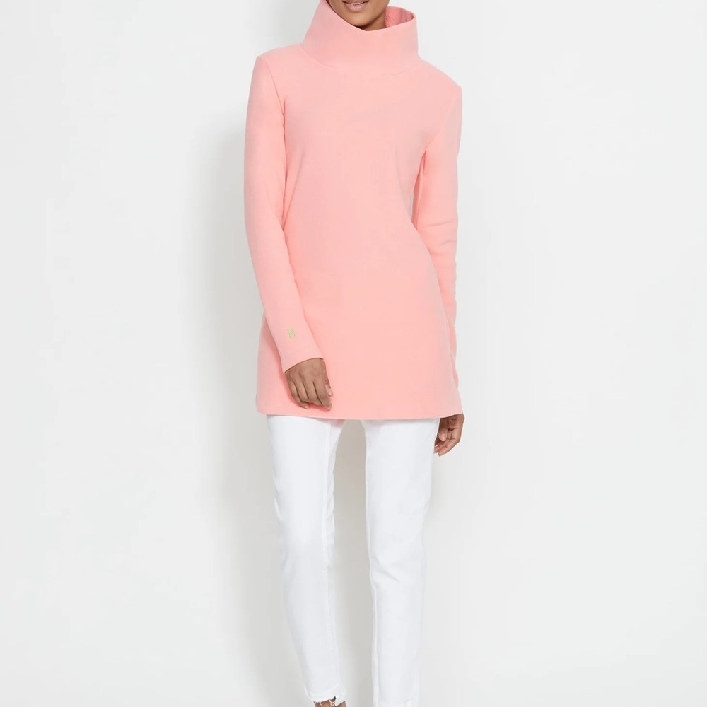 Dudley Stephens Terry Fleece Cobble Hill Turtleneck in Island Coral